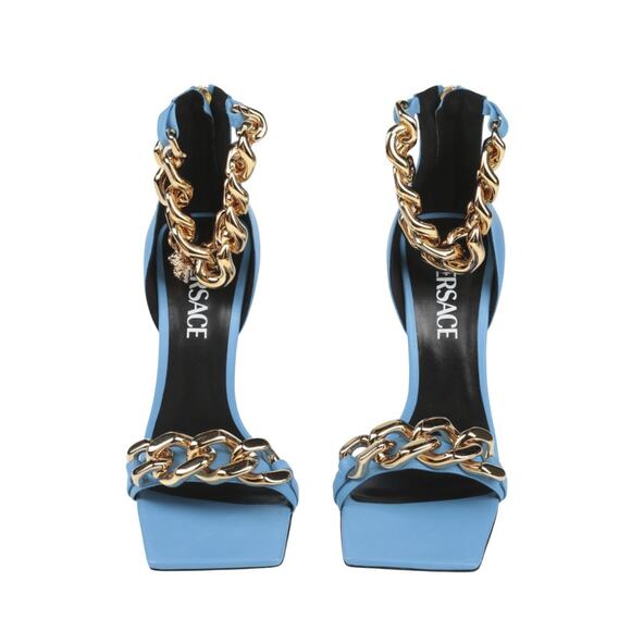 Versace NIB Medusa 110 Square Toe Curb Chain Ankle Strap Heels Sandals 39 $1275 - Picture 3 of 9